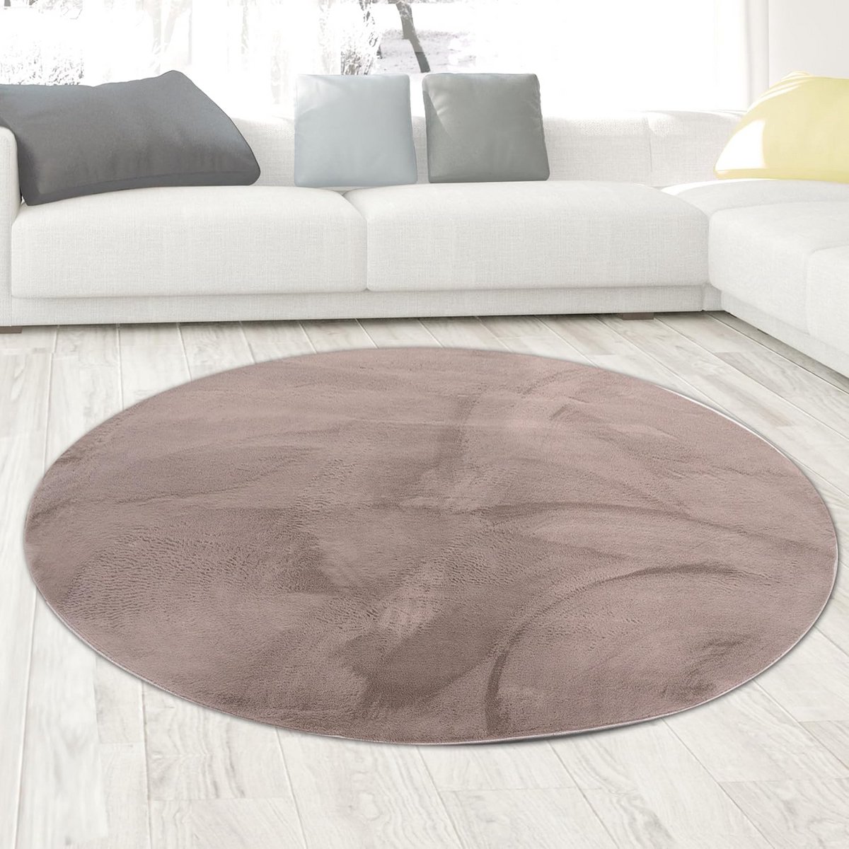 Ronde Vloerkleed Taupe Fluweelachtig Kortpolig Kleed voor Woonkamer en Slaapkamer - Geschi