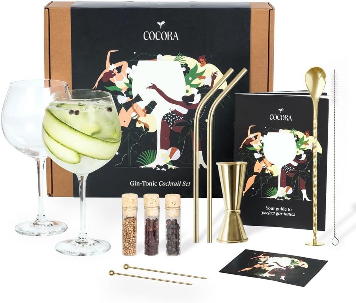 Complete Gin-Tonic Cocktail Set 11-Delig met Glazen, Maatbeker en Botanicals