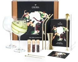 Complete Gin-Tonic Cocktail Set 11-Delig met Glazen, Maatbeker en Botanicals