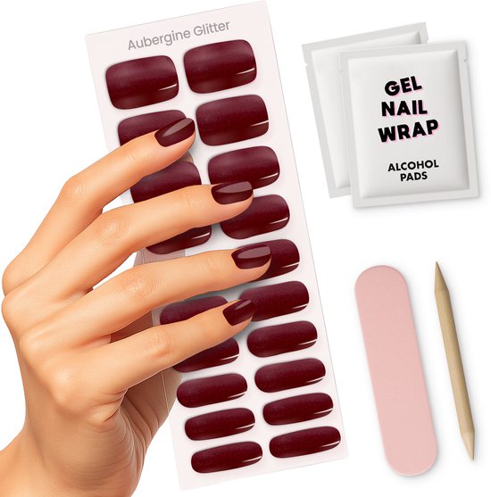 Gel Nail Wrap - Aubergine - Glitter - Rood - Gel Nail Wraps - Aubergine Glitter - Gel Nagel Stickers (incl. Instructievideo)