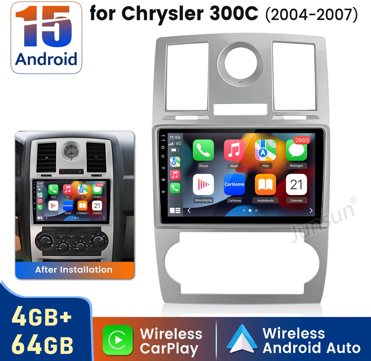 HexinexMarket Octa-Core autoradio Geschikt voor Chrysler 300C (2004- 2007) - Draadloos CarPlay, Android Auto, Android 15, multimediaspeler, 4GB+64GB