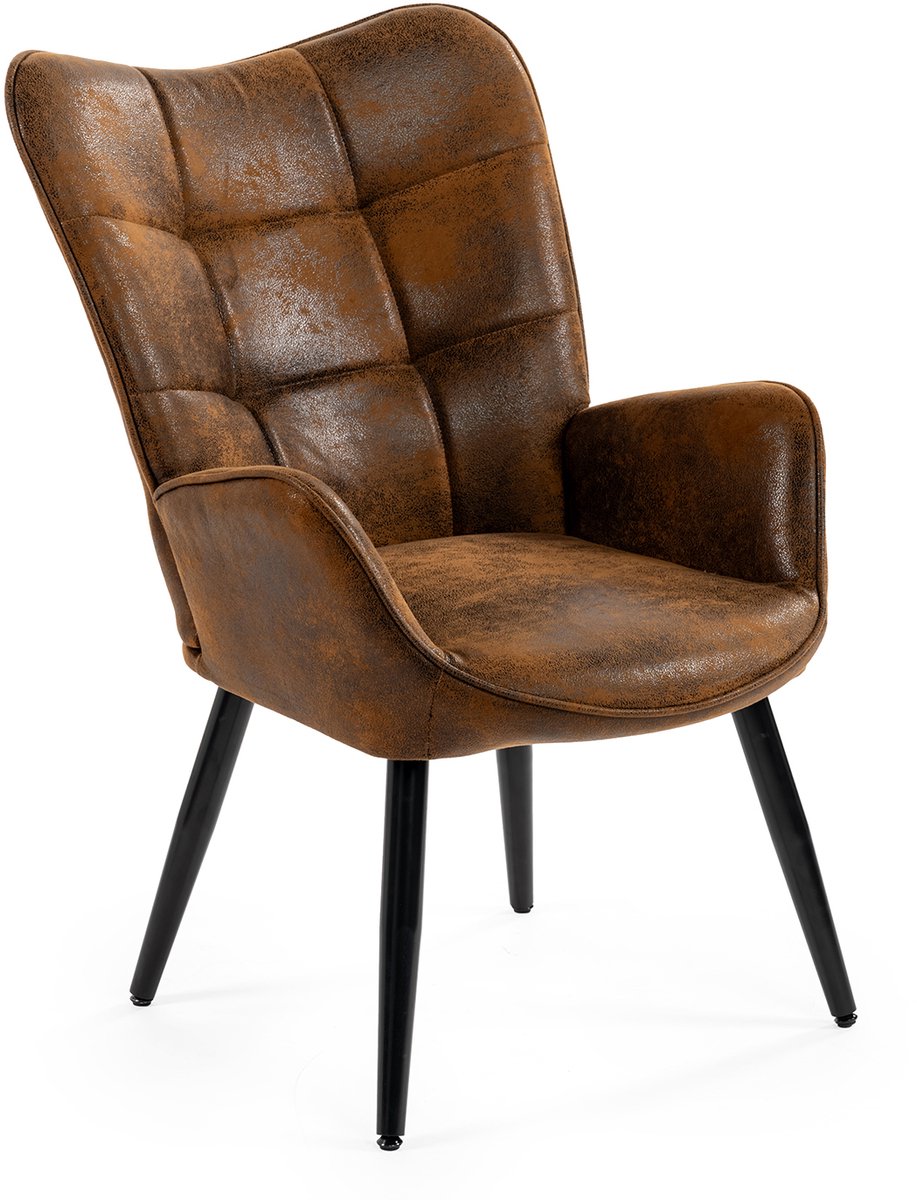 MEUBLES COSY KANAS fauteuil retro-vintage – medium rug, bruine stof, comfortabele zit, metalen poten