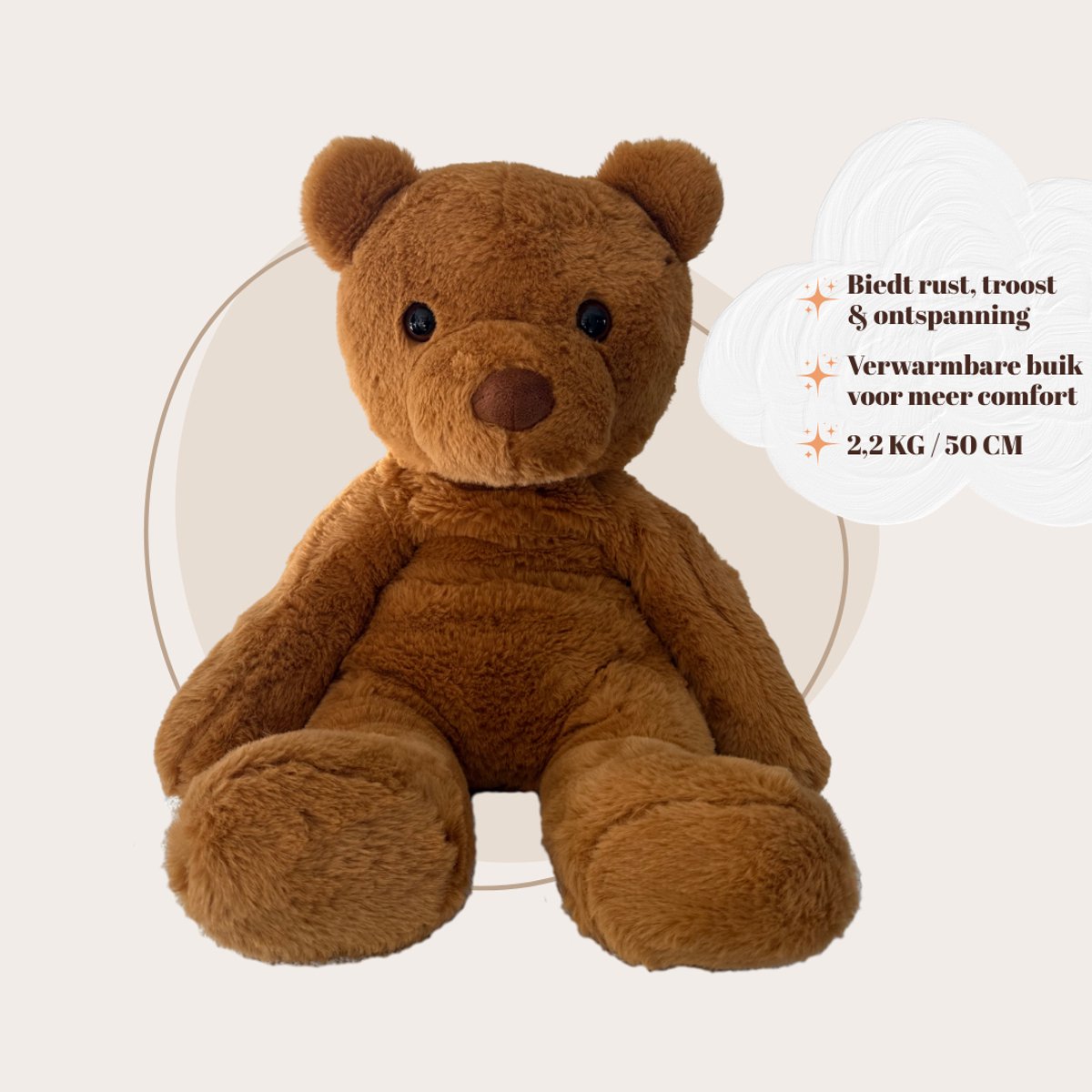 Troostmaatje Verzwaringsknuffel Beer - 2,2 kg / 50 cm - Voor Volwassenen en Kinderen - Sensorisch Speelgoed - Verwarmbare Knuffel Beer - Antistress - Inclusief Verwarmbaar Pittenzakje 14x9 cm