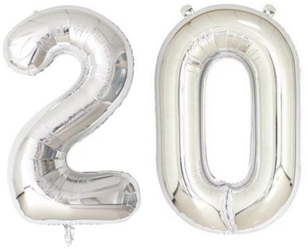 Reusachtige opblaasbare ballon 86 cm Nummer 20 Kleur Zilver - Verjaardagsfeest Groot formaat 20 jaar
