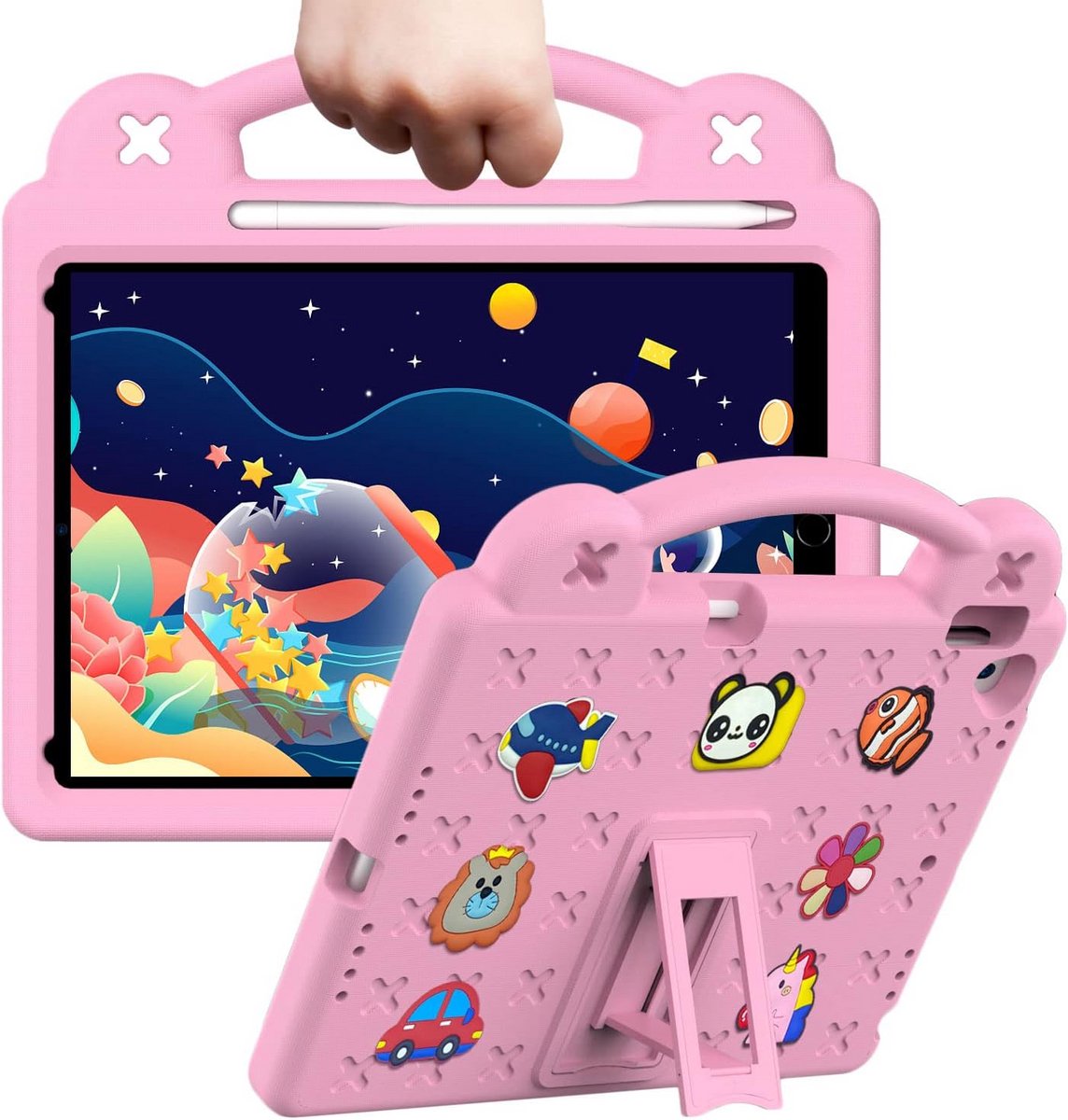 Schokbestendige Kinderhoes voor iPad 10.2 inch met Standaard en Handvat - Roze