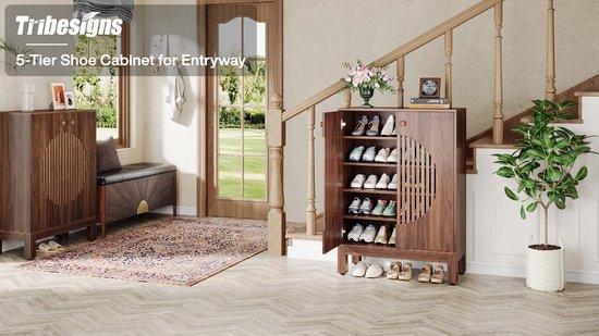 Meuble à chaussures Tribesigns - 5 niveaux - 73 x 35 x 100 cm - Pour 24 paires de Chaussures pour femmes - Moderne - Étagère à chaussures en bois - Étagère à chaussures pratique - Marron