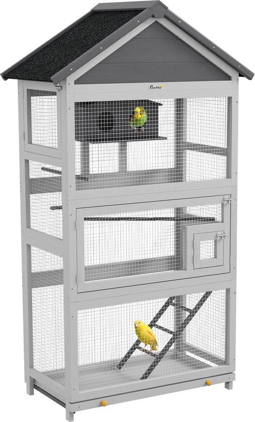 PawHut Vogelkooi - Massief Hout - 92x52x171cm - Grijs