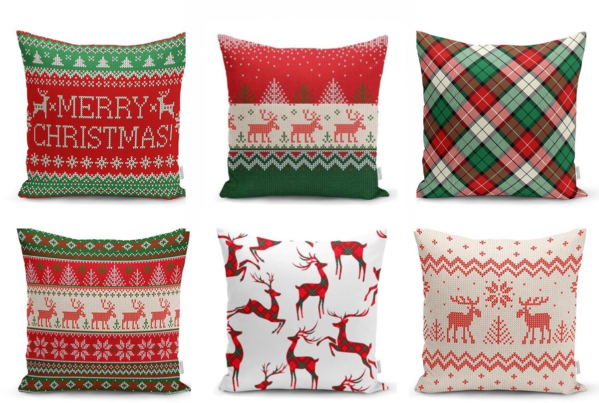 De Groen Home Velvet Kussenhoes set van 6 stuks - 45x45 - Kerst decoratie - Kussensloop Wit