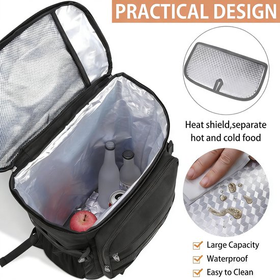 Koelrugzak 20 liter - Waterdichte geïsoleerde picknickrugzak - Met vershoudfunctie - Lichtgewicht design - Geschikt voor lunch en snacks - Ideaal voor camping BBQ wandelen en picknick - Ook voor werk of boodschappen - Zwart — afbeelding 2