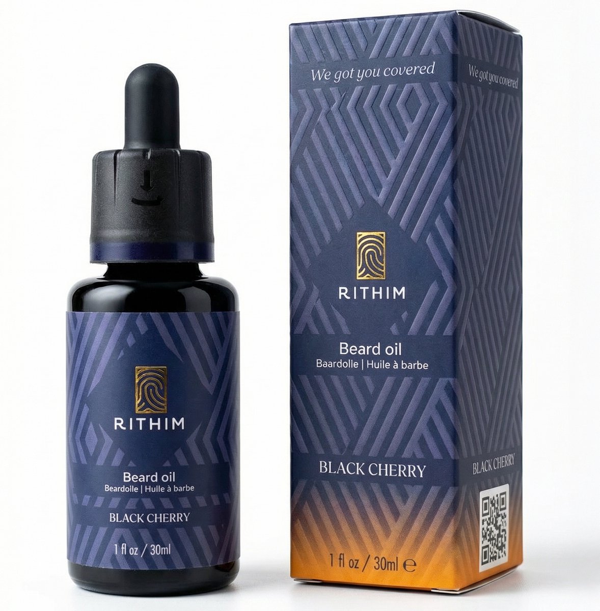 Rithim® Baardolie Black Cherry 30 ml – Baardverzorging | Verleidelijke Kersengeur | Gevoelige huid | Bevordert baardgroei met o.a. zwarte komijn & kersenpitolie