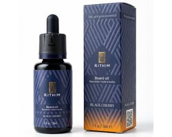 Rithim® Baardolie Black Cherry 30 ml – Baardverzorging | Verleidelijke Kersengeur | Gevoelige huid | Bevordert baardgroei met o.a. zwarte komijn & kersenpitolie