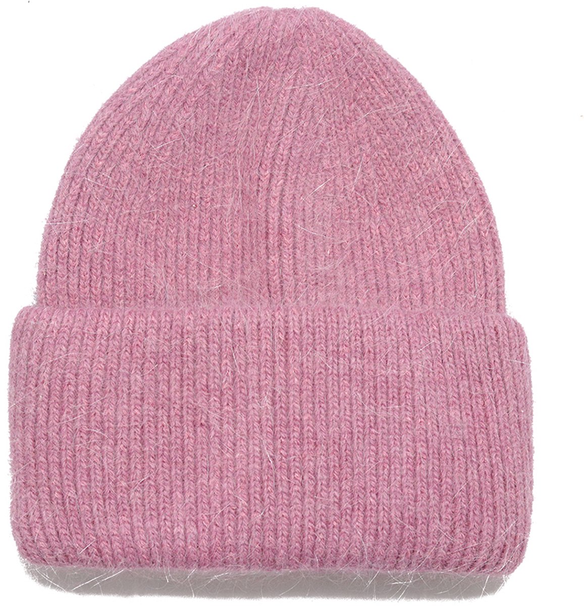 Mauve wollen wintermuts voor dames - mauve beanie basic - dames one size - omgevouwen rand - muts breisel - STUDIO Ivana