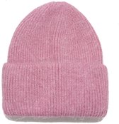 Mauve wollen wintermuts voor dames - mauve beanie basic - dames one size - omgevouwen rand - muts breisel - STUDIO Ivana