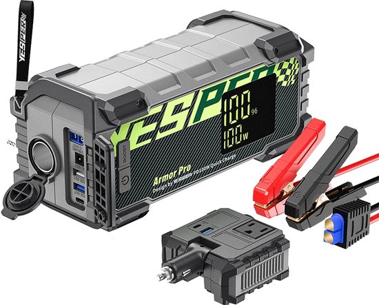 Yesper Armor Pro 2 Jumpstarter 12V - 83200mAh Powerbank – 3000A Startvermogen – Voor Benzine & Diesel - 100W Snel Laden – Noodaccu – Power Station – Met Zaklamp
