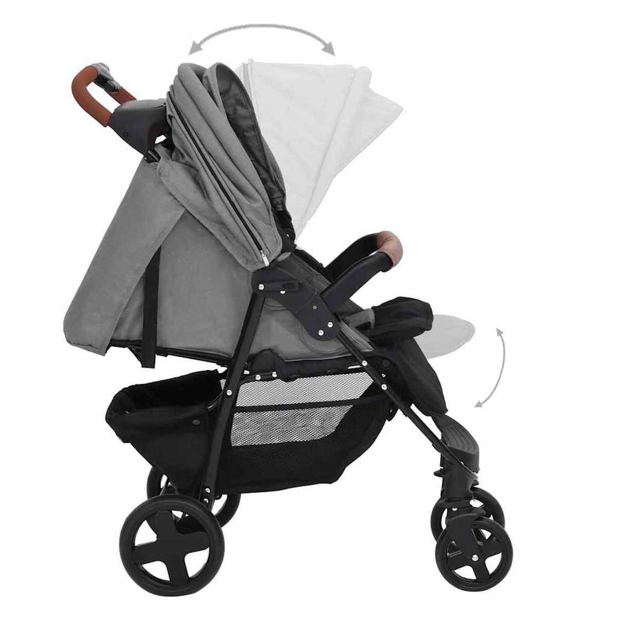 vidaXL - Kinderwagen - 2-in-1 - staal - lichtgrijs - afbeelding 3