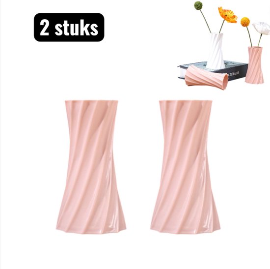 2 stuks - Vaas - Plastic Kunst Vaas - Stijl Plastic Mini Vaasjes - Creatieve Droogbloemen Arrangementen - Kunstbloemen Decoratie voor Huis - Woonkamer accessoires - Roze
