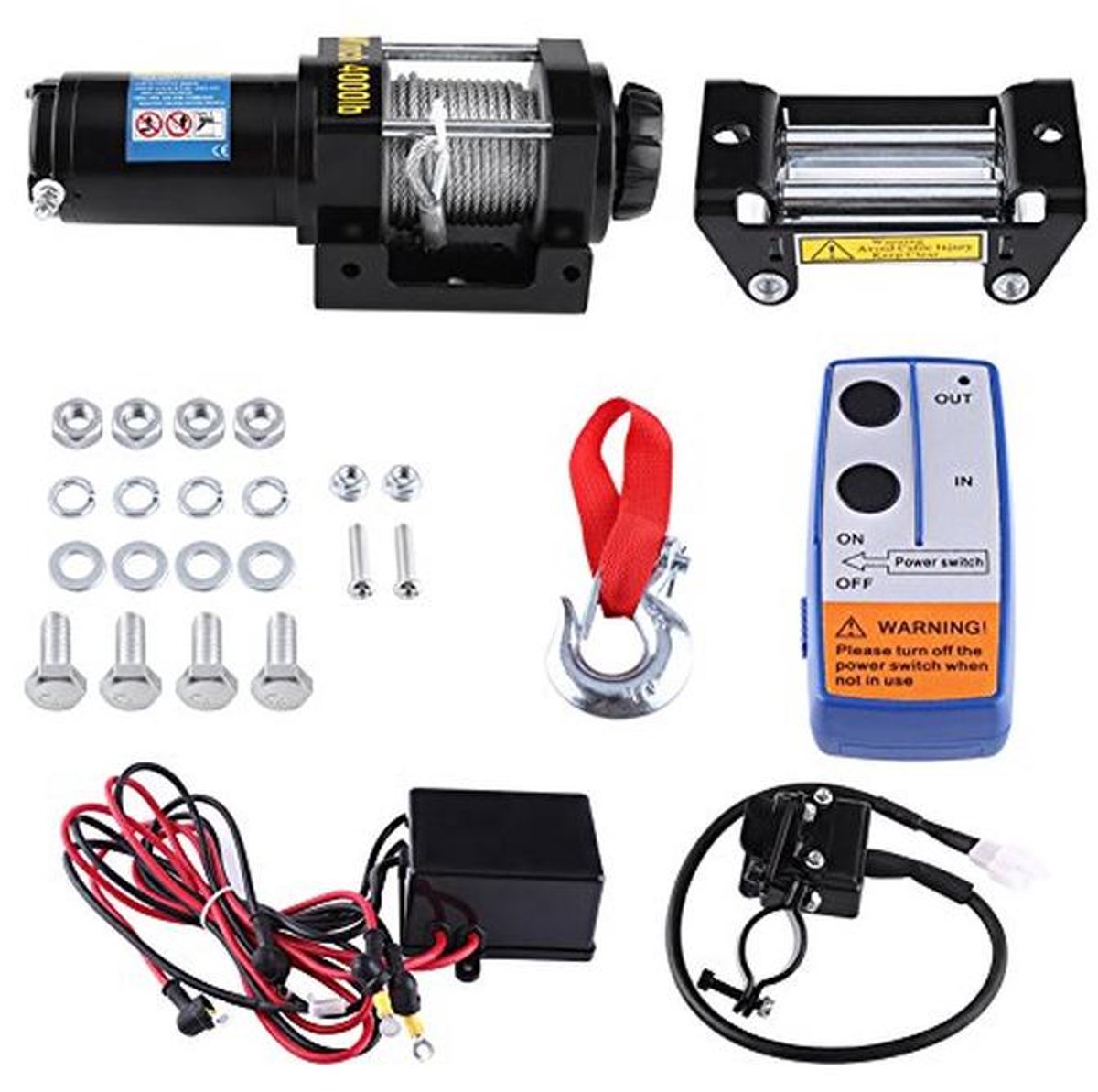 Draadloze 12VDC elektrische lier met afstandsbediening - 4000 lb trekvermogen