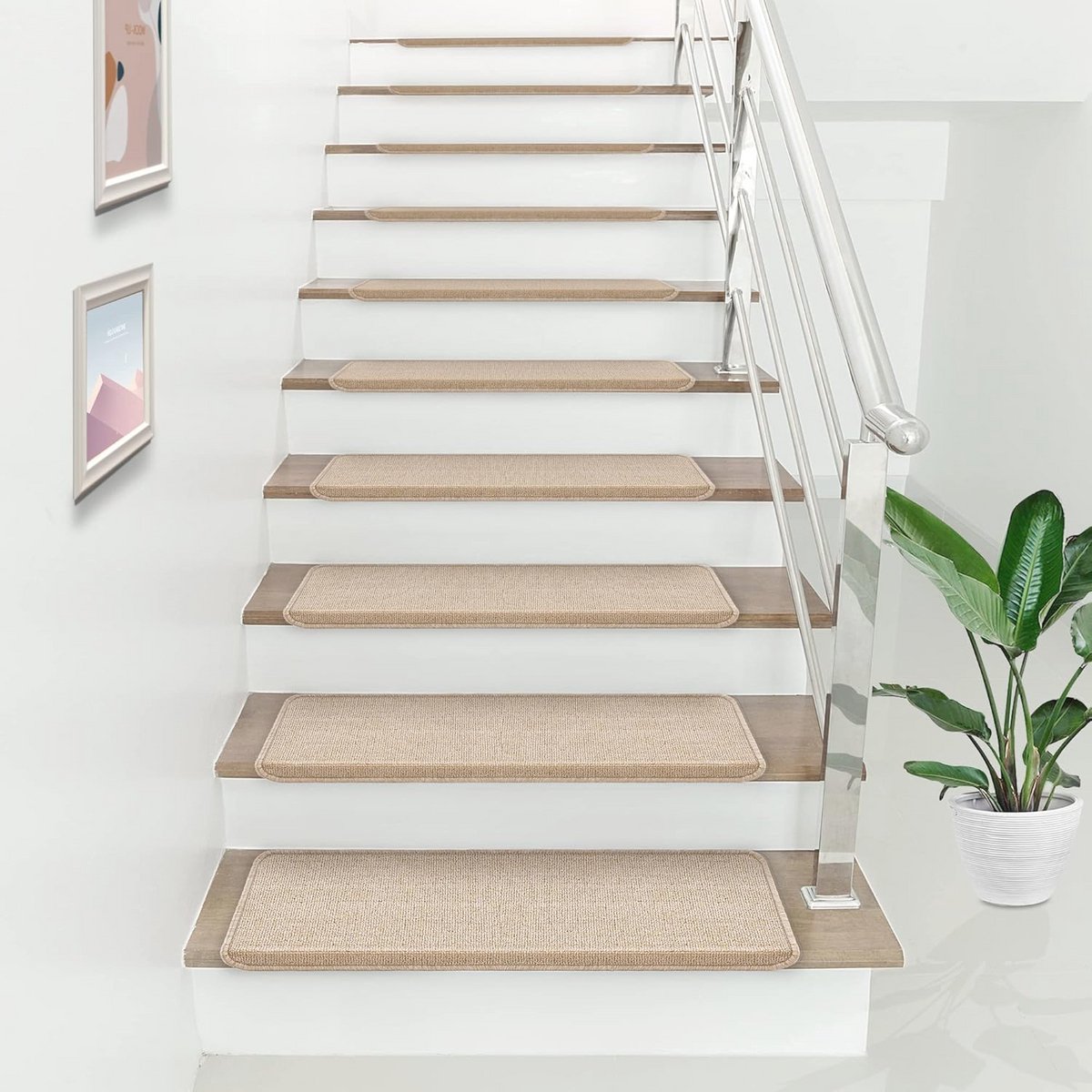 Zelfklevende trapmatten set van 15 - Beige 65x24+4 cm voor optimale trapbescherming