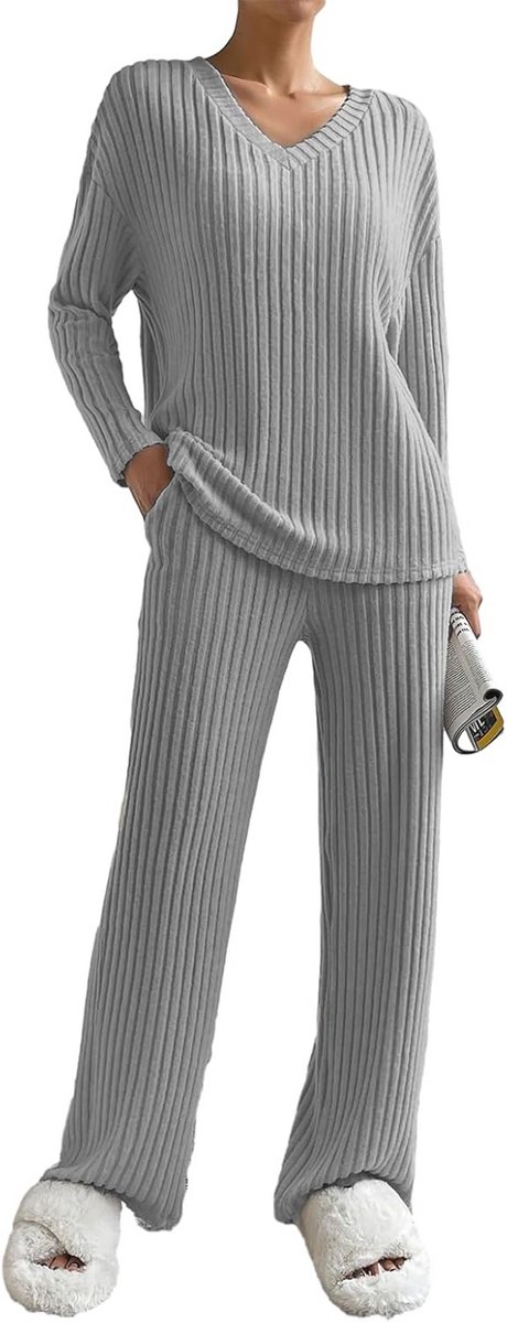 Geribbelde Lounge Wear Sets Voor Vrouwen - 2 Stuks Co-ord Sets Trainingspak Dames