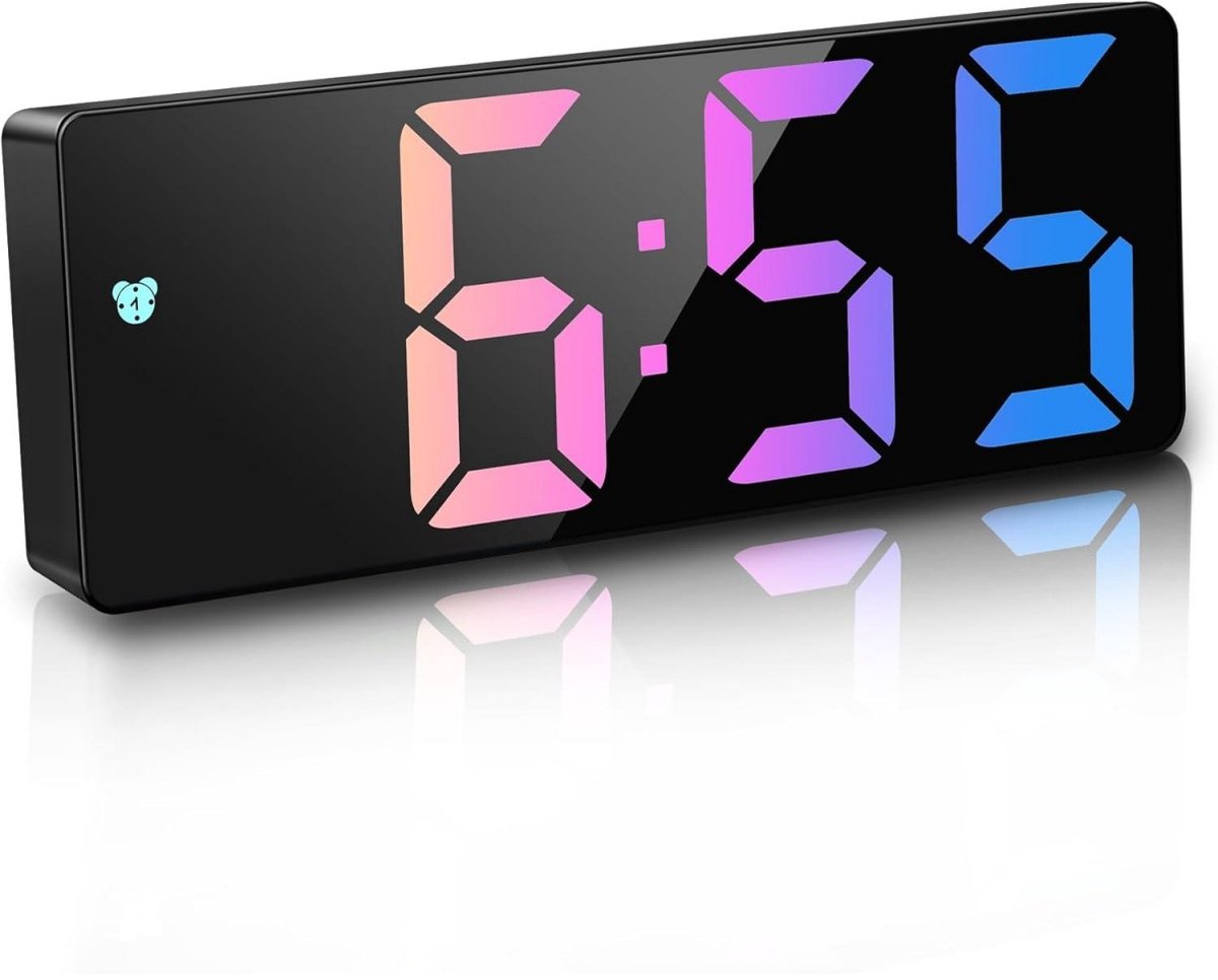 GELLDG LED digitale wekker - Bureauwekker - Ultradunne wekker - USB-datakabel - 12/24-uurs weergave - Snooze-functie - Spraakbediening - Temperatuurweergave - Instelbare helderheid - Geschikt voor slaapkamers - Kleur
