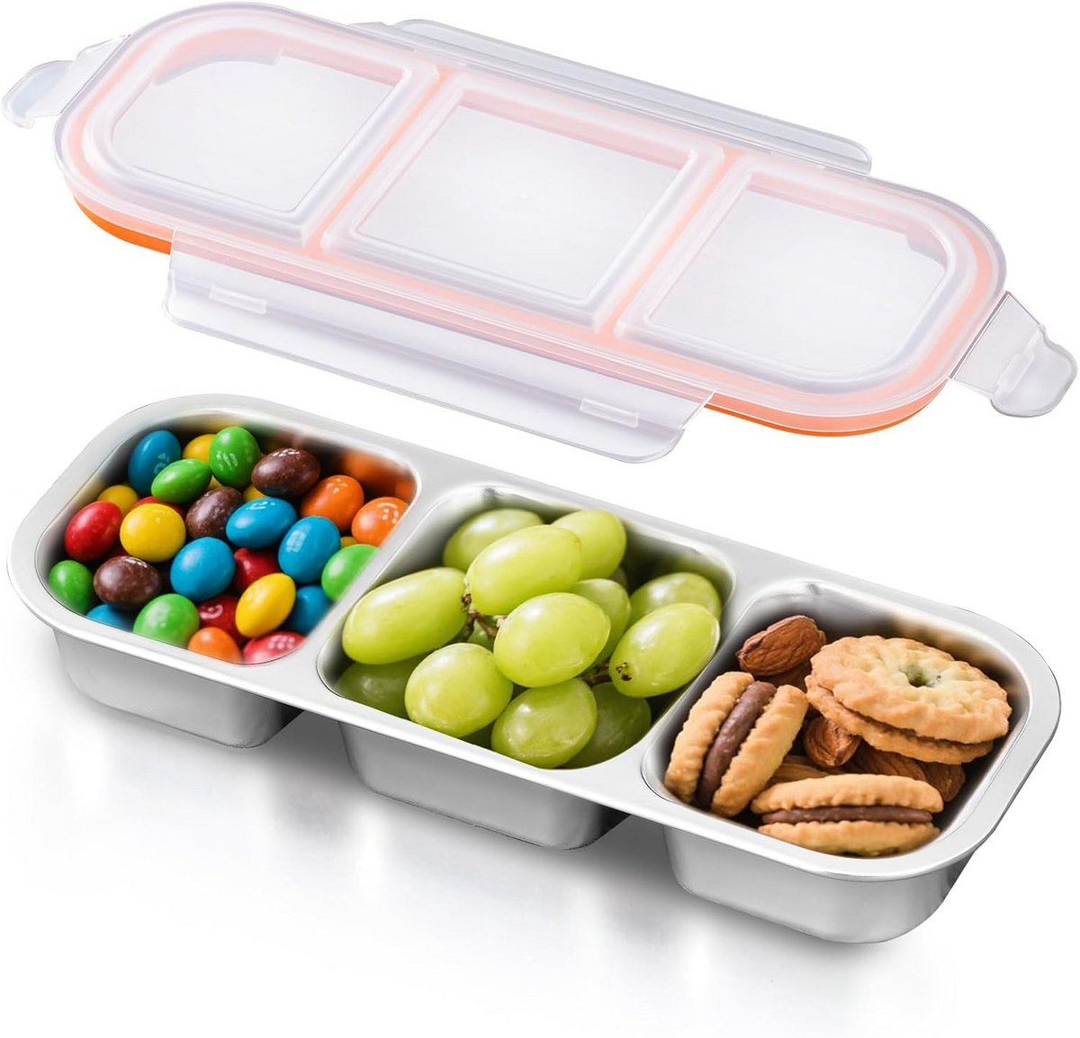 Luchtdichte Lunchbox met 3 Vakken - Roestvrij Staal - Oven en Vaatwasserbestendig