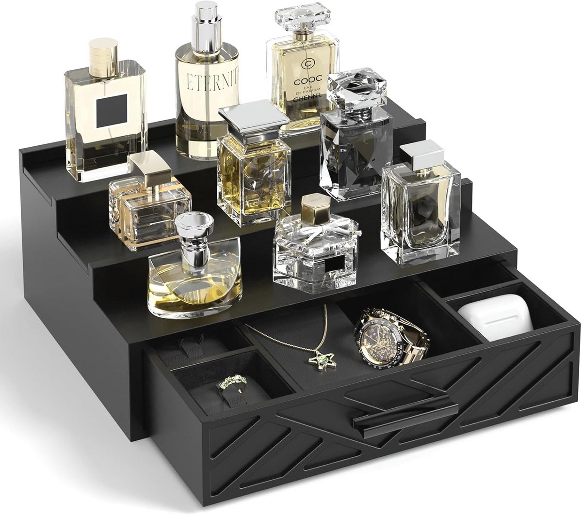 Parfumorganizer voor mannen - 3-laags houten displayhouder met fluwelen voering