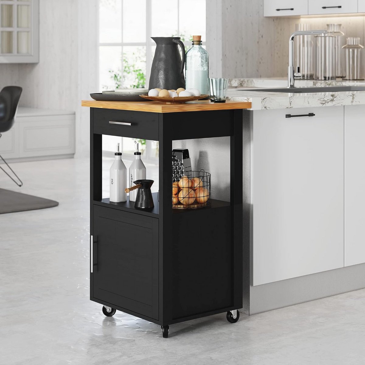 Keuken eiland kar met opslag - Rolling Kitchen Island bijzettafel met wielen en werkblad