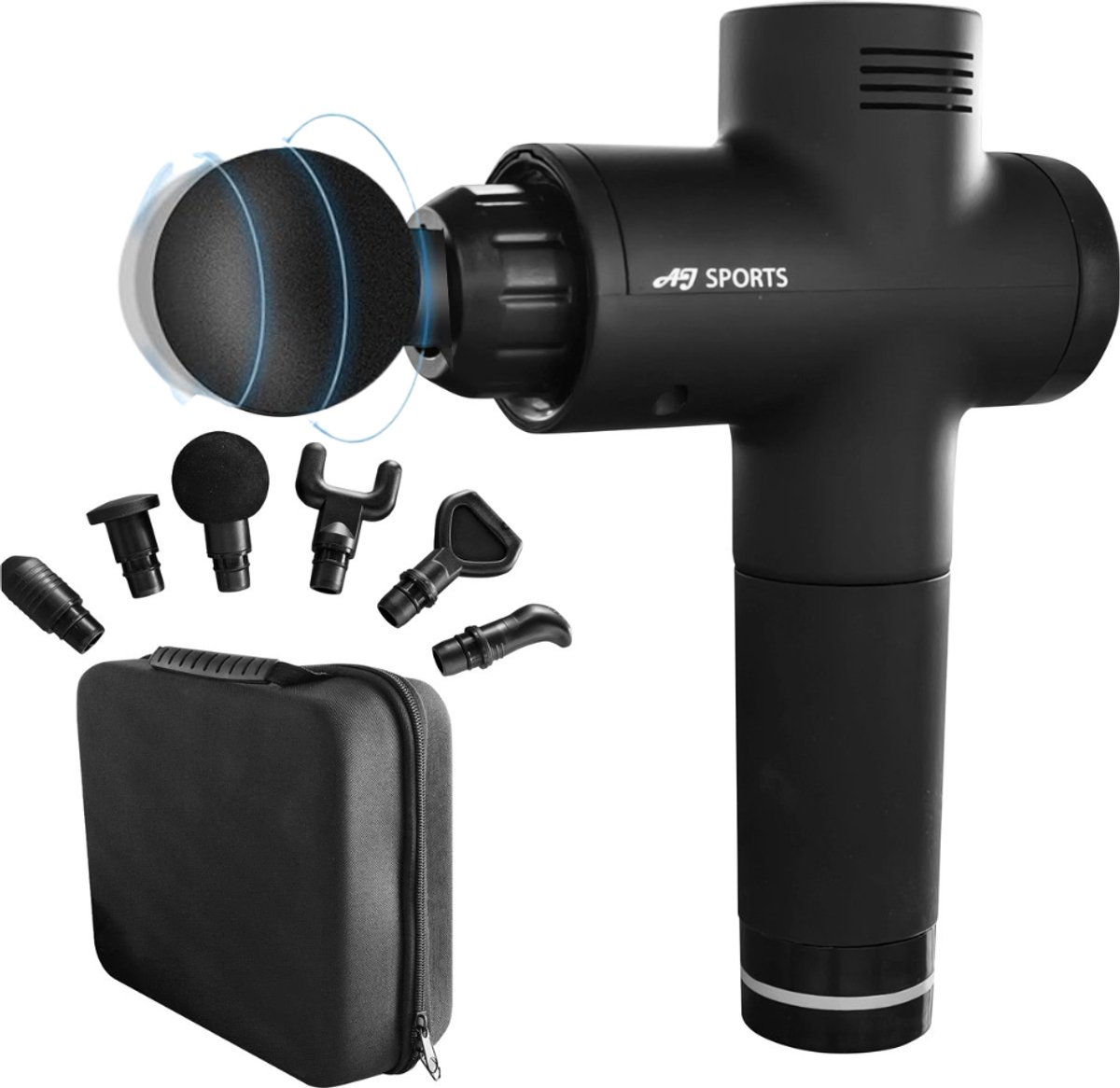 AJ-Sports Massage Gun - Massage Pistool - Massage Apparaat - 6 opzetstukken - Inclusief Koffer - Zwart - Draadloos - Krachtig