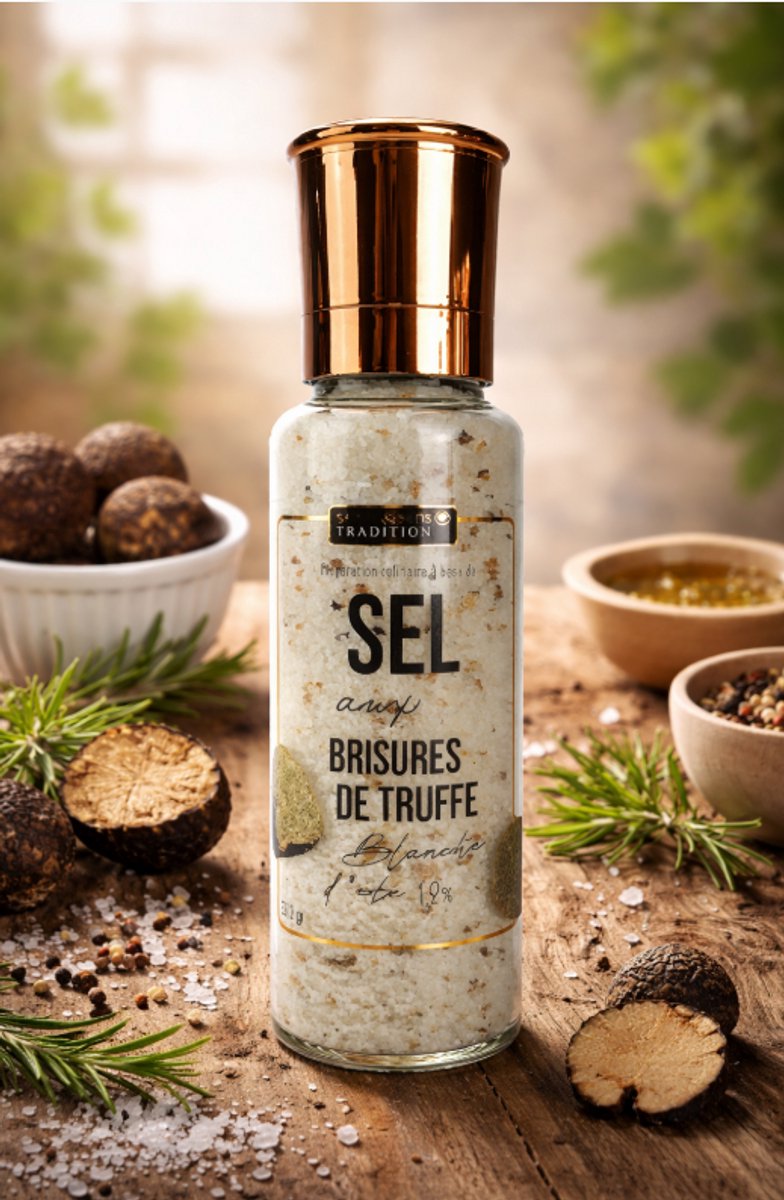 Zeezout & Zwarte truffel - Kruiden molen - Savor &Sens - Luxe zoutmolen - perfecte cadeau