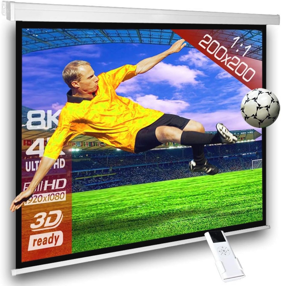 Motorized Projectiescherm 200 x 200 cm 1:1 FULL-HD 4K/8K met afstandsbediening