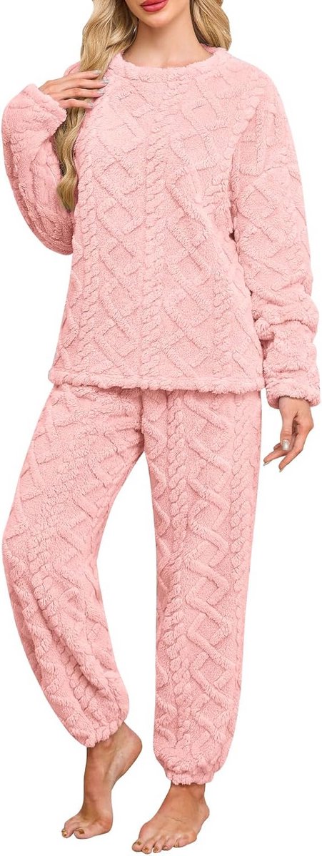 Warme Fleece Pyjama Set Dames - Zachte & Pluizige Tweedelige Nachtkleding voor de Winter