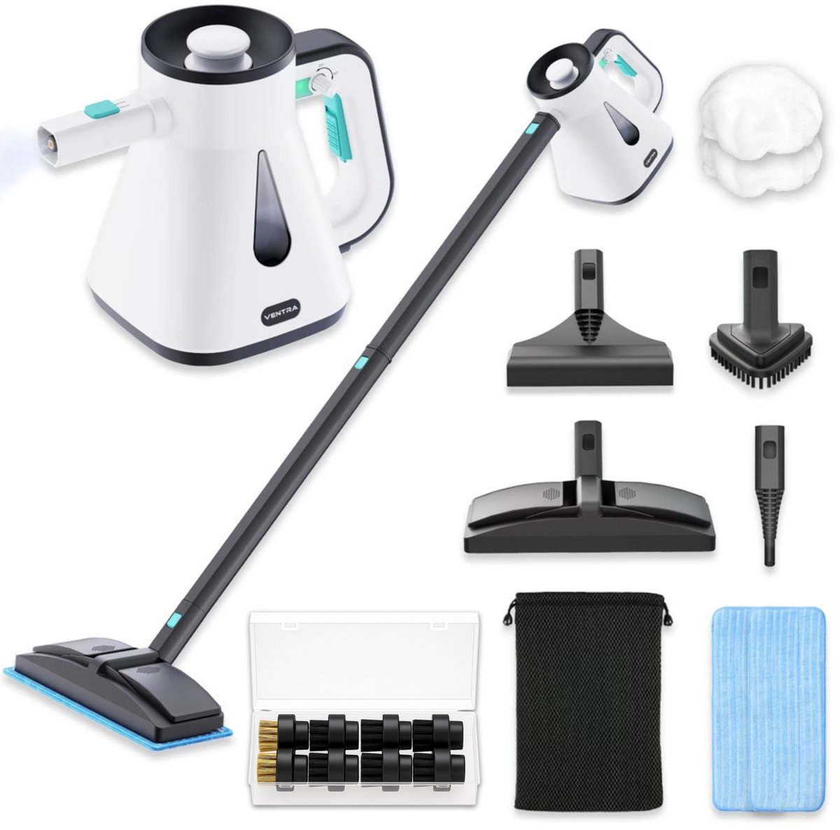 VENTRA® 2-in-1- Stoomreiniger - Dry/Wet - Handstoomreiniger - Steam Cleaner - Stoomdweil - 7m Kabel – 900ml Reservoir – 140°C Stoom - 21 Delig - Met Vloeropzetstuk