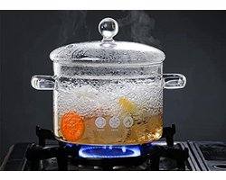Transparante Glazen Kookpot - 1,5 Liter Hittebestendige Stoofpan met Dubbele Handgreep en Deksel