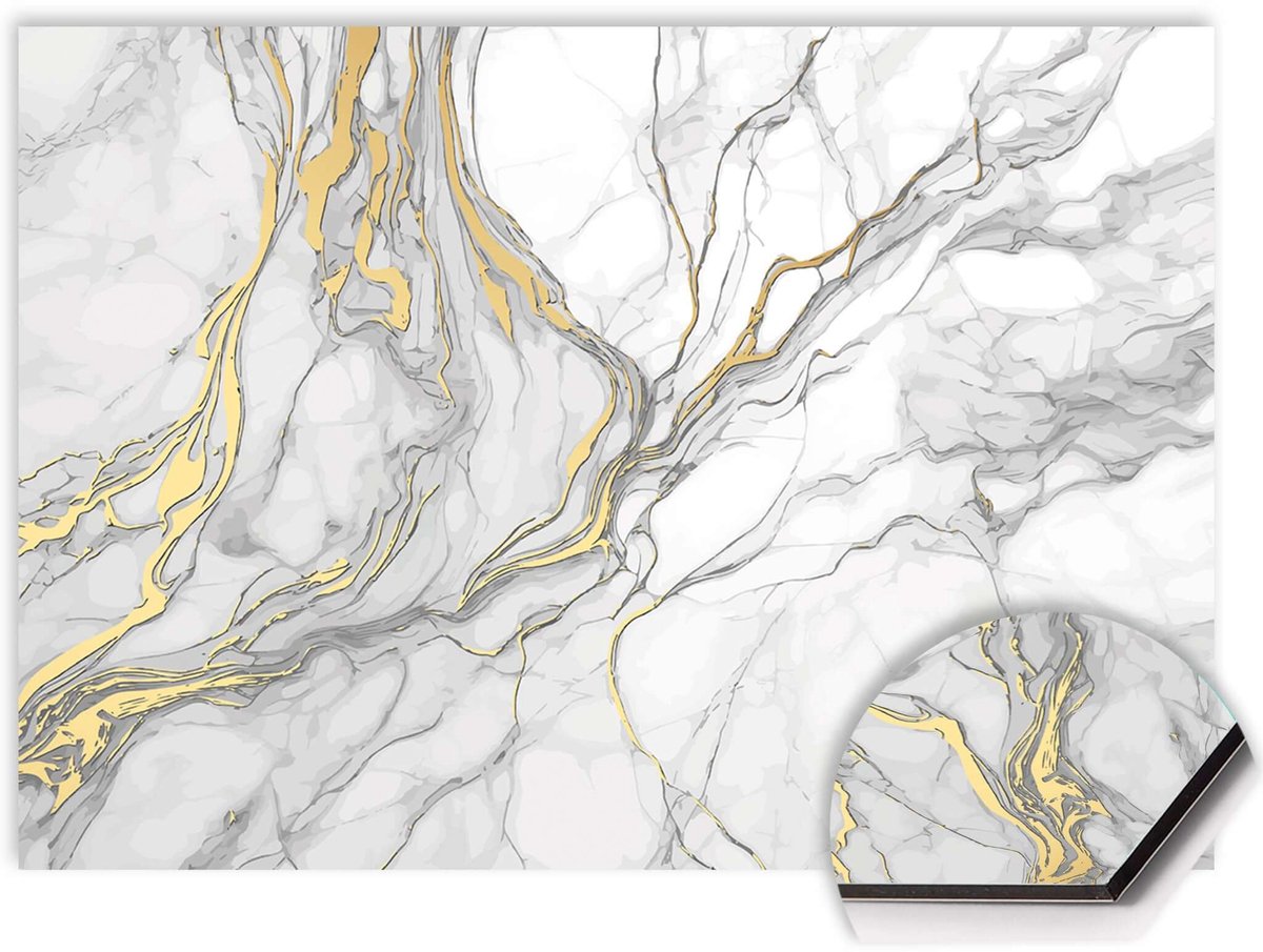 KitchenArt - Elegant Gold Marble Spatscherm - 60x30 cm - Spatscherm Achterwand Keuken - Spatwand Keuken