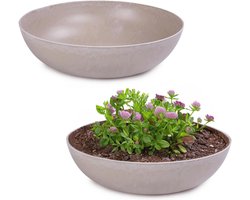 Decoratieve Plantenbakken voor Buiten – Vintage Beige Gemarmerd Plantenpot & Tuinschaal 30 x 9 cm