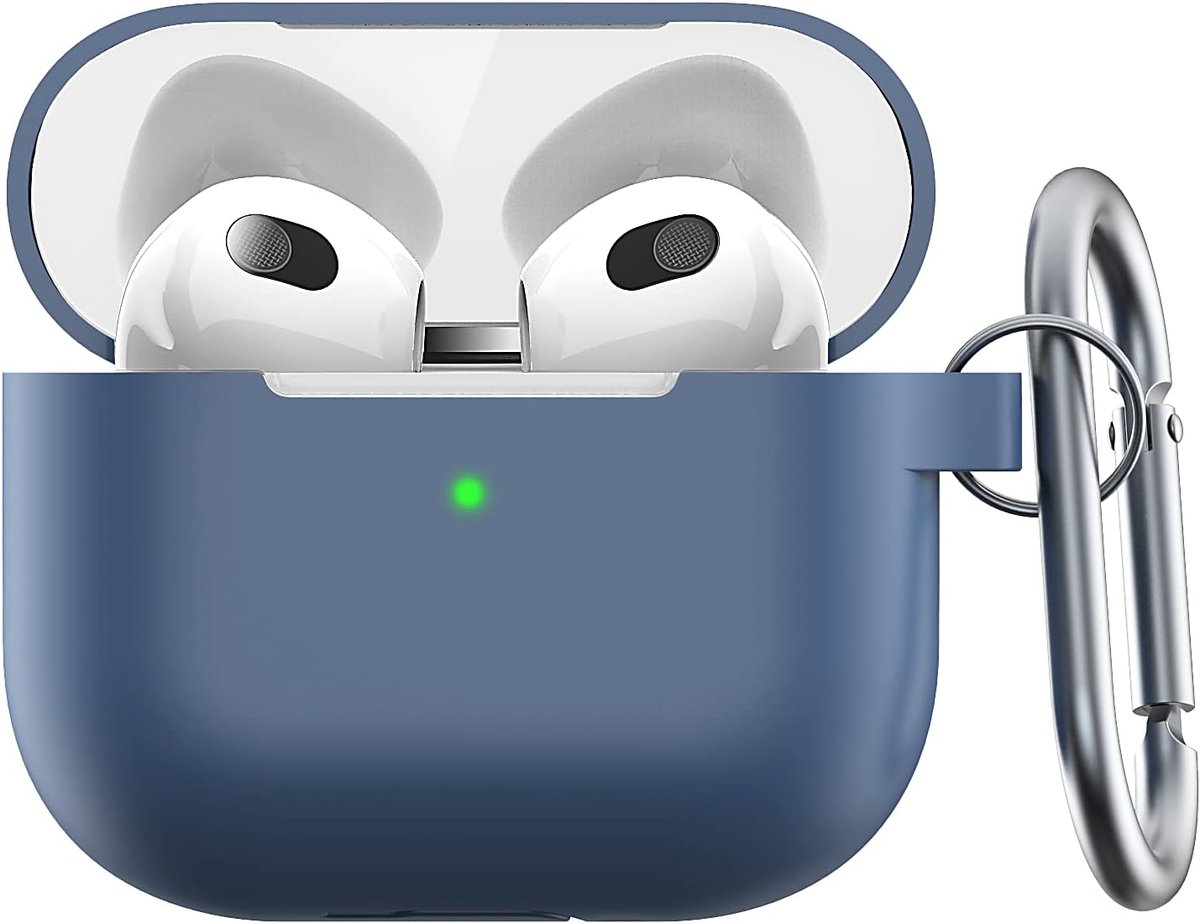 Keybudz Elevate beschermhoes met karabijnhaak geschikt voor Apple AirPods 3, etui hoes, hoofdtelefoon oortelefoon accessoires oplaadcase, blauw