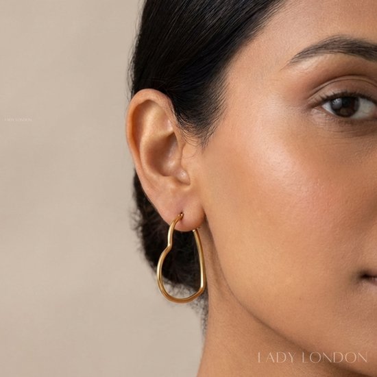 Lady London – Grandes boucles d'oreilles – En forme de cœur – RVS – Couleur or – 1 paire