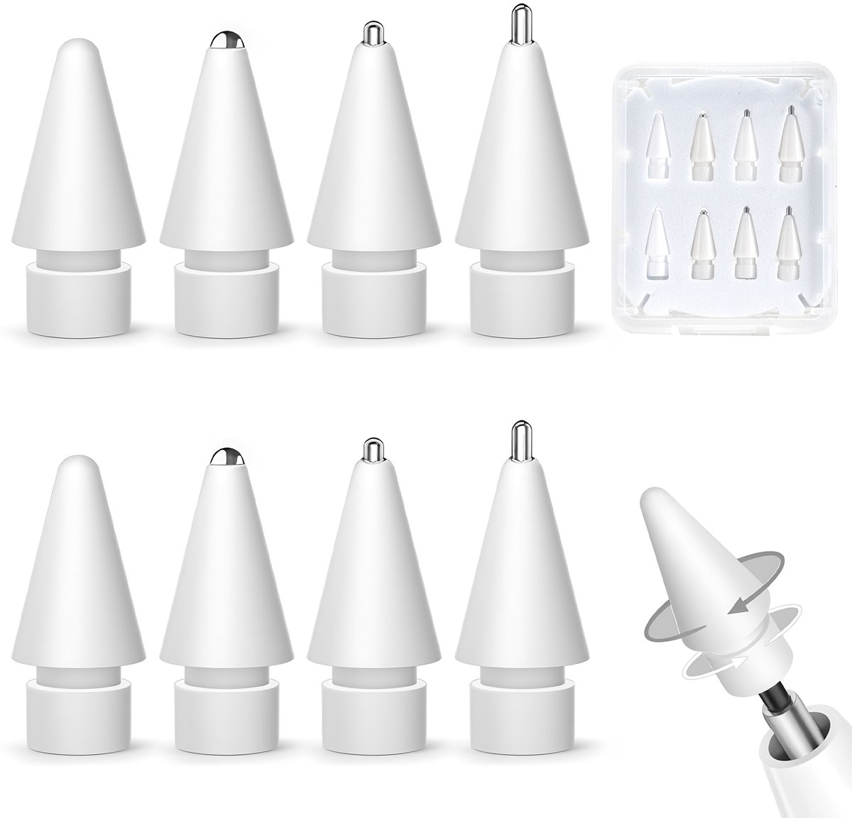 YONO Tips geschikt voor Apple Pencil - 1e/2e Generatie - USB-C - Pro - Punten - Dop - 8-Pack