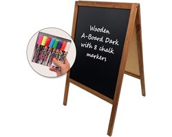 DisplayLager - Klantenstopper krijtbord, 60 x 100, hout gebeitst, incl. 8 kleurrijke krijtstiften