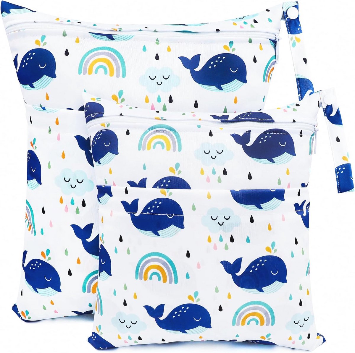 CHEESANHERR Nasbags luiertas, 2 stuks wetbag organizer kleuterschool, stoffen luiers luiertas grote natte zak natte zak natte tas herbruikbare waterdichte voor baby's, Witte walvis, Wet Bag