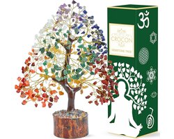 Crocon Seven Chakra Natural Gemstone Tree Bonsai Reiki Healing Crystals Decoration Ornament Feng Shui Figurine Sculpture Home Decoration Spiritual Happiness and Prosperity Gift Size 10-12 inch