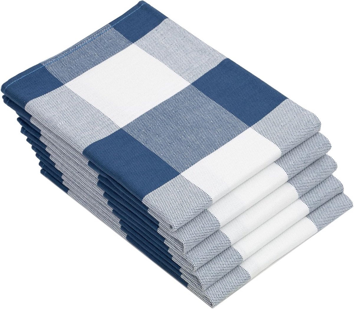 Set van 5 blauwe geruite theedoeken 50x70 cm