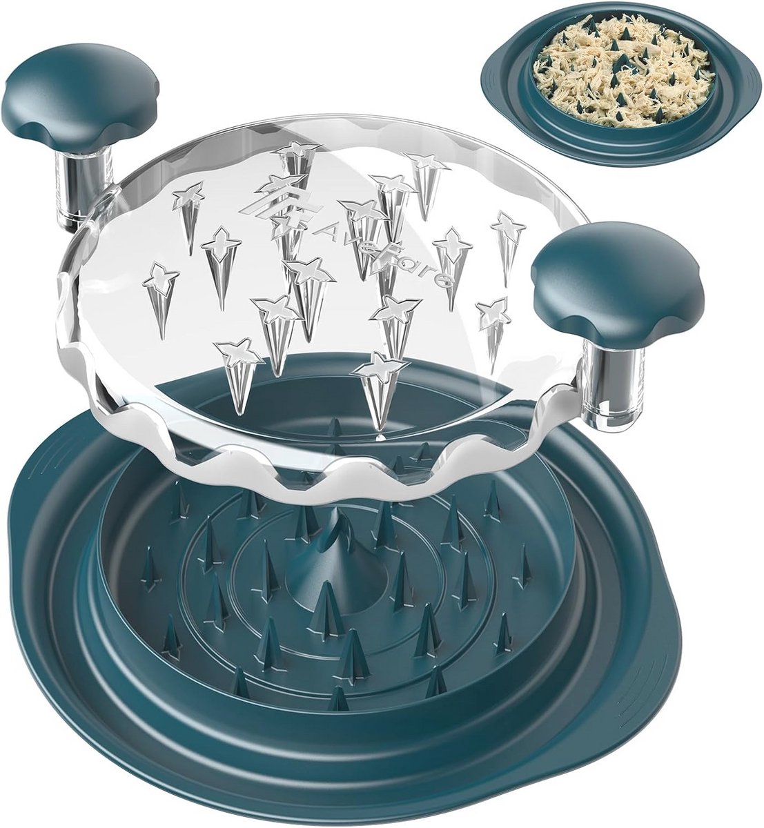 AveFare Kippenversnipperaar, Pro kippenborstversnipperaar tool twist met doorzichtige deksel, grote vleesversnipperaar machine - ergonomisch handvat, vaatwasmachinebestendig, antislip,