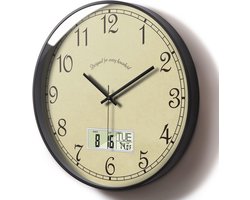 SCOAGE Digitale wandklok van 30 cm met datum, temperatuur en tijd - beige