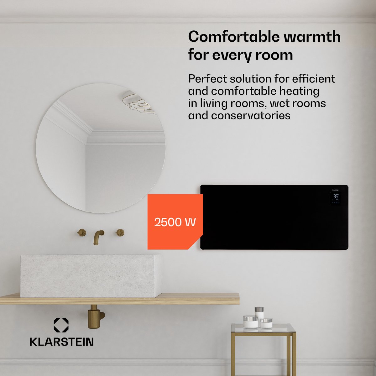 Klarstein elektrische kachel, convectiekachel, vrijstaand of wandmodel, energiebesparende elektrische kachel, app-gestuurd, stille elektrische kachel, vrijstaande elektrische radiator met thermostaat, 2500 W – foto 5
