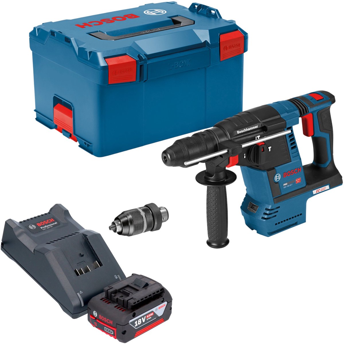 Bosch GBH 18V-26 F Professional accuboormachine 18 V 2,6 J SDS plus Brushless + 1x accu 4,0 Ah + oplader + L-Boxx