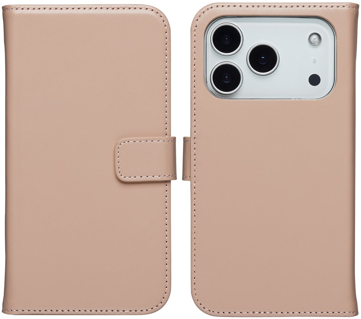 Selencia Hoesje - Geschikt voor Apple iPhone 17 Pro - Echt Lederen Bookcase - Dusty Pink