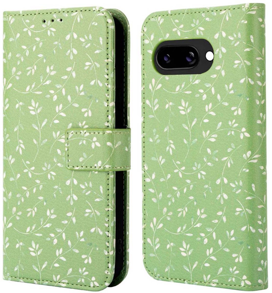 imoshion Hoesje - Geschikt voor Google Pixel 9a - Design Bookcase smartphone - Green Flowers