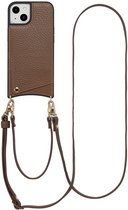 Selencia Hoesje - Geschikt voor Apple iPhone 14 / 13 - Backcover met koord en pashouder - Mocha Brown