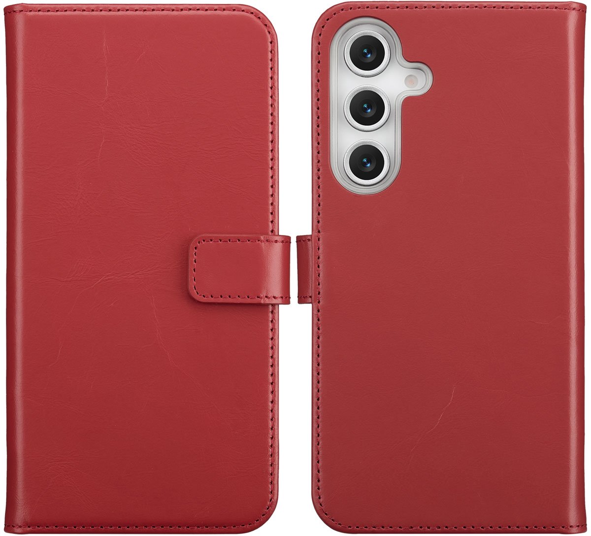 Selencia Hoesje - Geschikt voor Samsung Galaxy S25 FE - Echt Lederen Bookcase - Rood